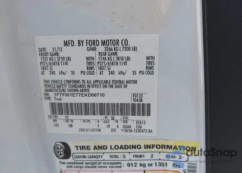 2014 Ford F-150 Lariat из США, поврежденный, VIN 1FTFW1ET7EKD06710